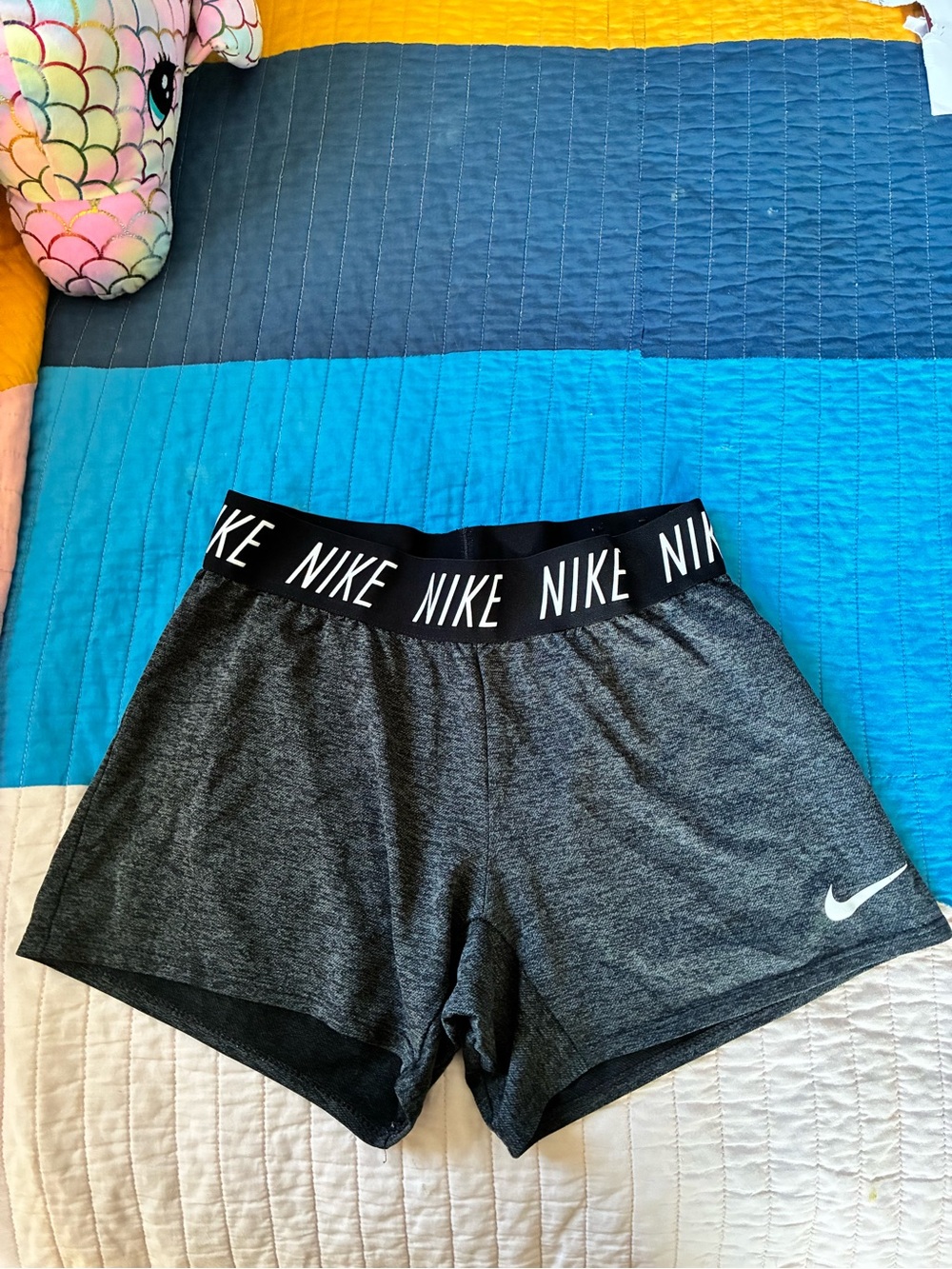 Nike Women's Dark Gray Athletic Shorts with Logo Waistband